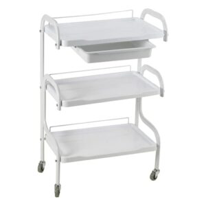 Clinic, Salon & SPA Professional Trolley with 3 Glass Tray - White